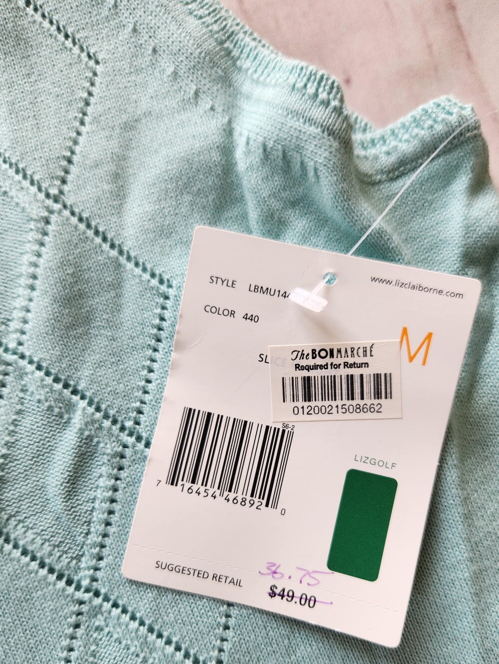 NWT LizGolf By Liz Claiborne Sleeveless Sweater Vest Aqua Blue | Women's Size M - Picture 4 of 6